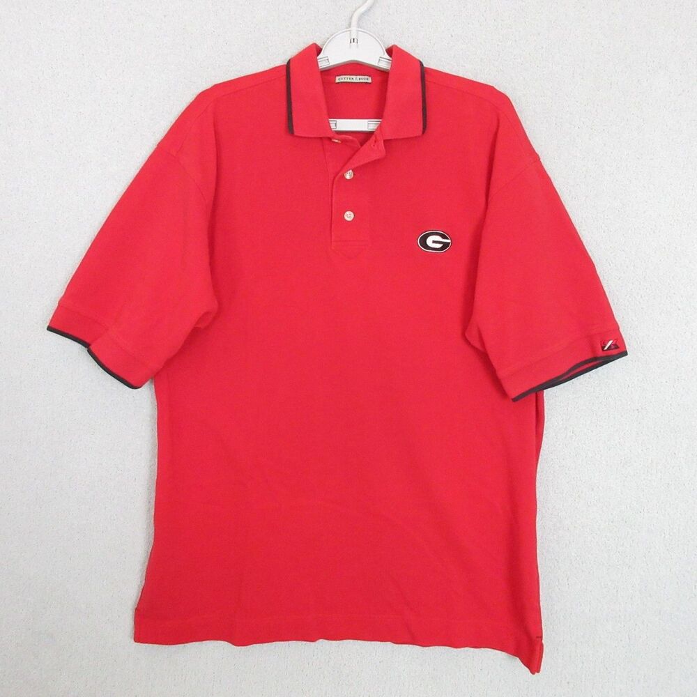 Cutter & Buck Polo Mens L Georgia Bulldogs Red Short Sleeve Cotton‎ G Logo NCAA